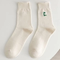 Beige cotton mid-calf socks featuring a green embroidered C logo and ribbed cuffs - One Size / Beige Green