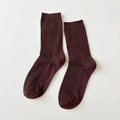 Vertical ribbed solid color crew socks in deep burgundy brown for autumn and winter - One Size / Dark Coffee