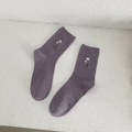 Purple cotton crew socks with delicate daisy flower embroidery for a fresh minimalist style - One Size / Light Purple