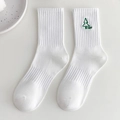 Calze bianche di cotone con ricamo di albero verde e scritta Tree per donna - Taglia unica / Bianco