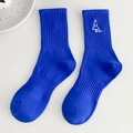 Calze di cotone blu Klein con ricamo ad albero bianco e polsini elastici a costine - Taglia unica / Blu Klein