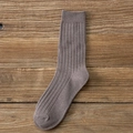 Taupe grey men's crew socks with classic rib knit cotton texture on wooden background - One Size / Khaki
