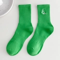 Calze di cotone verde brillante con ricamo albero bianco e comoda trama a coste - Taglia unica / Verde Kiwi