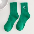 Calze color verde smeraldo con ricamo ad albero bianco e polsini in maglia a coste - Taglia unica / Verde velluto