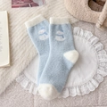 Calze blu con pupazzo di neve invernali, calzini di peluche spessi con dettagli bianchi - Pupazzo di Neve Blu