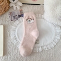 Calze invernali rosa in peluche da donna con motivo a cagnolino e pois bianchi - Taglia unica / Cane con Cappello Rosa