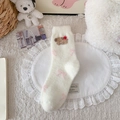 Calze invernali in peluche bianco con ricamo a orsetto e fiocchi rosa - Taglia unica / Cane Mela Bianco
