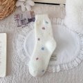 Plush warm white crew socks featuring colorful polka dots in a soft cozy texture - One Size / Colorful Polka Dots
