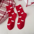 Rote Damen-Socken mit süßem Hunde-Cartoon-Muster, weiche Baumwolle für den Winter - Allover Welpendruck Stil