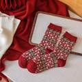 Calze di lana invernali con motivo Fair Isle a cuore rosso e bianco e polsini a costine - Cuore Piccolo Albero (5525) / 1 Paio