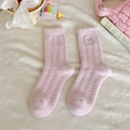Rosa Fleece-Socken mit gemütlichem Zopfmuster und niedlicher Katzen-Stickerei - Einheitsgröße / Pink-Lila Bestickte Katze