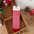 Cute red and white checkered cotton socks with scalloped edges in a festive gift basket - One Size / Good Luck Plaid