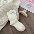 Calze termiche in peluche bianco crema e rosa con simpatico ricamo a gatto per il caldo inverno - Stile Gatto con Orecchie 3D (1 Paio)