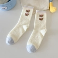 Cute beige thermal socks with brown bear embroidery and soft fleece texture - Coffee Dog