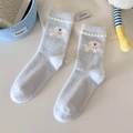 Thick light blue thermal coral fleece socks with cute puppy embroidery for winter - Blue Base White Dog