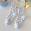 Light blue thick fleece socks with cute white dog pattern for winter warmth - Allover White Dogs
