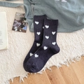Dunkelblaue gerippte Socken mit weißen beflockten Herzmustern für Damen im Winterstil - Einheitsgröße / Dunkelgrau