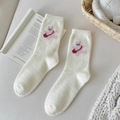 Plüschige weiße Thermosocken mit Bärenstickerei für gemütliche Wintertage zu Hause - Einheitsgröße / Rosa Katze