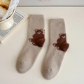 Calze calde in pile beige a metà polpaccio con simpatico motivo a orsetto marrone - Taglia unica / Orso Caffè Cammello