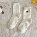 Warme Winter-Frotteesocken in Creme mit süßer Panda-Stickerei und weicher Textur - Einheitsgröße / Panda