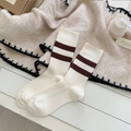 Calze giapponesi a costine color crema con strisce marroni in misto cotone morbido - Doppia Riga (1 Paio)