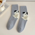 Calze di peluche grigio-blu con simpatico motivo di cane per il calore invernale - Taglia unica / Cane Grigio Bianco