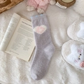 Plush purple winter socks with cute heart pattern and blue dot trim for cozy home wear - Heart Style