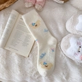 Cream-colored thick plush socks with cute bear patterns and soft velvet texture - Yellow Bear Style