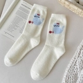 Chaussettes épaisses en polaire corail blanche avec motif de chat bleu pour l'hiver - Taille unique / Chat Bleu