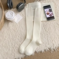 Knee-high white cashmere wool socks with ribbed vertical stripes and warm knit texture - One Size / Creamy White