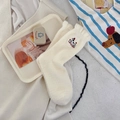 Cream white thick fuzzy mid-calf socks with cute puppy embroidery and lettuce edge - Dachshund Dog (Dachshund One Pair)