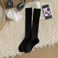 Thick black cashmere calf socks with ribbed texture for winter warmth and comfort - One Size / Black