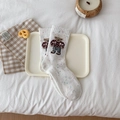 Thick wool socks for women with cartoon bear pattern and colorful dots in white - White