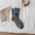 Grey wool blend bear socks featuring colorful nep yarn and winter character design - Light Gray