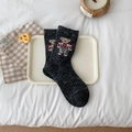 Thick dark gray wool socks featuring a cute bear pattern and knitted winter texture - Dark Gray