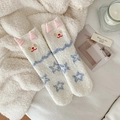 Calze invernali in pile corallo con viso di mostro e motivo a stelle blu - Taglia unica / Bianco