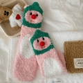 Cozy pink and green coral fleece socks with cute 3D character design and soft pom-poms - One Size / Pink - Green Hat Style