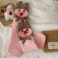Rosa Korallenfleece-Socken mit süßem Cartoon-Design und flauschigen Pompons - Einheitsgröße / Rosa - Kaffee Hut Stil