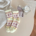 Calze spesse Fair Isle con motivo a rombi viola e morbida trama in pile di corallo - Fiore a Rombi Giallo Chiaro