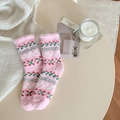 Calze rosa in pile corallo con motivi Fair Isle e fiocchi di neve per l'inverno - Bacca di Fiocco di Neve Rosa Chiaro
