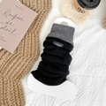 Jambières tricotées noires avec revers gris et étiquette faite à la main pour femmes - Noir et Gris