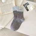 Women's dark gray and light blue mid-tube socks with polka dots and handmade fabric tag - One Size / Smoky Grey Color Block