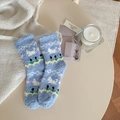 Chaussettes mignonnes en polaire corail bleu clair à motifs de nuages pour l'hiver - Animal de Nuage Bleu