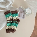 Chaussettes vintage Fair Isle en polaire corail avec motif flocon vert pour l'hiver - Flocon de Neige Fair Isle Marron