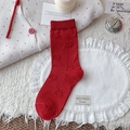Chaussettes mi-mollet rouges vintage avec motif chat mignon et texture côtelée - Taille unique / Motif Chat - Rouge