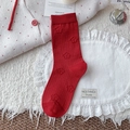 Chaussettes mi-mollet rouge foncé avec broderie florale 3D et texture côtelée - Taille unique / Motif Fleur - Rouge