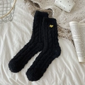 Calze spesse in pile corallo nero con ricamo a cuore giallo per il calore invernale - Taglia unica / Nero