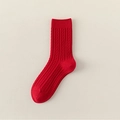 Calze rosse spesse a maglia a trecce festive con trama a righe per l'autunno e l'inverno - 1 Paio / Rosso