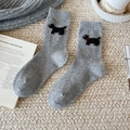 Gray wool knit crew socks featuring cute black Scottish Terrier patterns for winter warmth - Light Gray
