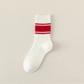 Calze bianche in maglia a trecce con strisce rosse, stile invernale in cotone - 1 Paio / Bianco con Sottili Righe Rosse